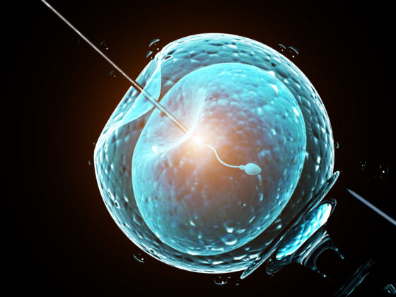 Artificial insemination. Needle puncture the cell membrane