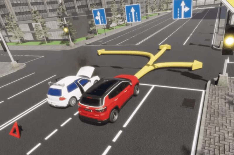 Які напрямки руху дозволені водієві червоного авто?