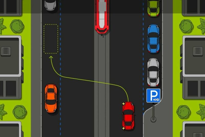 Чи може водій червоного авто припаркуватися на лівому боці?