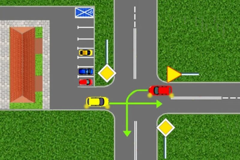Хто проїде першим: червоний чи жовтий автомобіль?