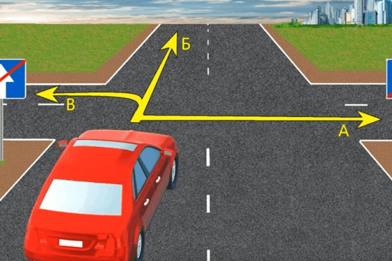 Які напрямки руху дозволені для червоного авто?