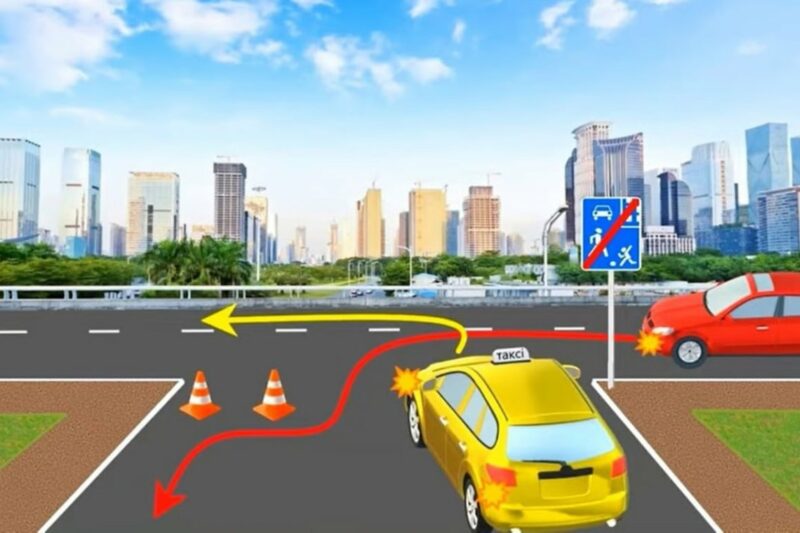 Хто має поступитися на дорозі: червоний чи жовтий автомобіль?
