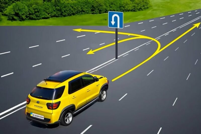 Задача на знання дорожніх знаків: рух жовтого автомобіля