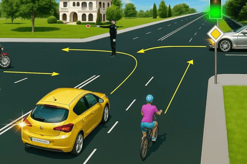 Який транспорт може рухатись за сигналом регулювальника?